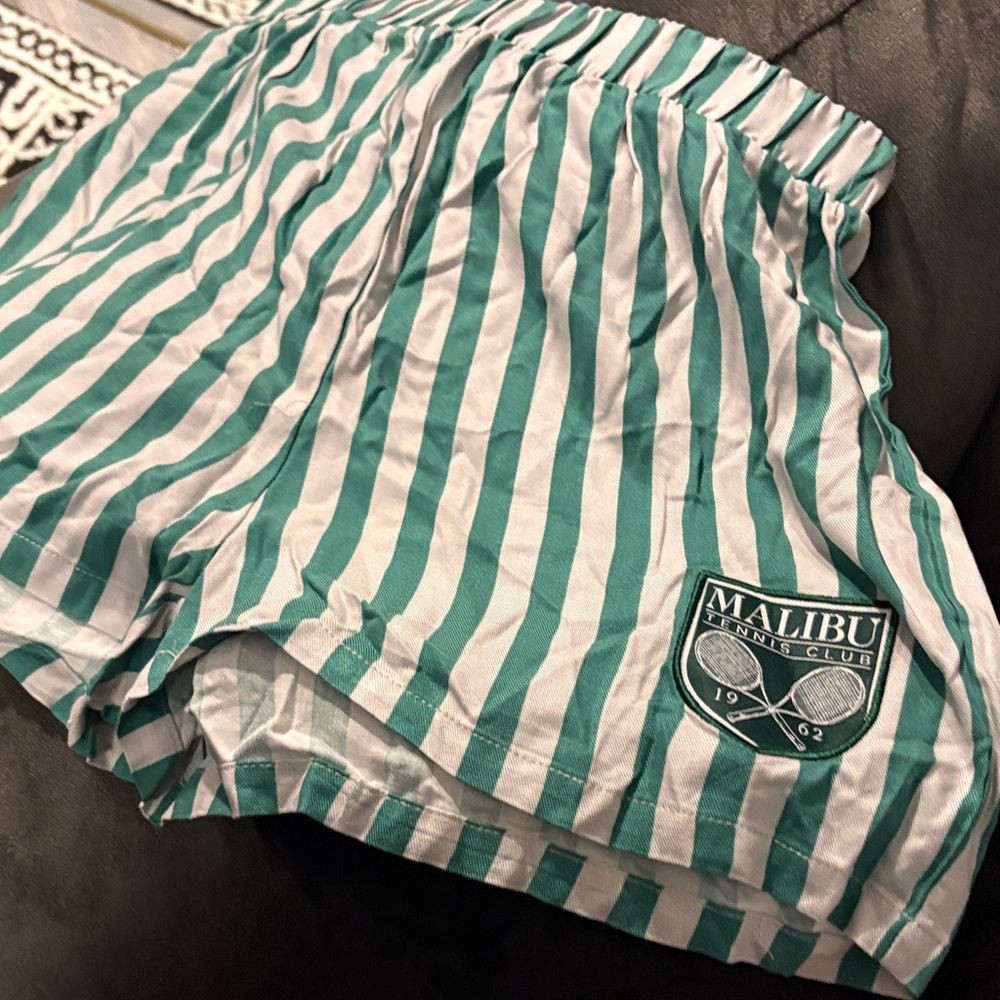 Zoe + Liv Teal and White Striped Athletic Shorts
